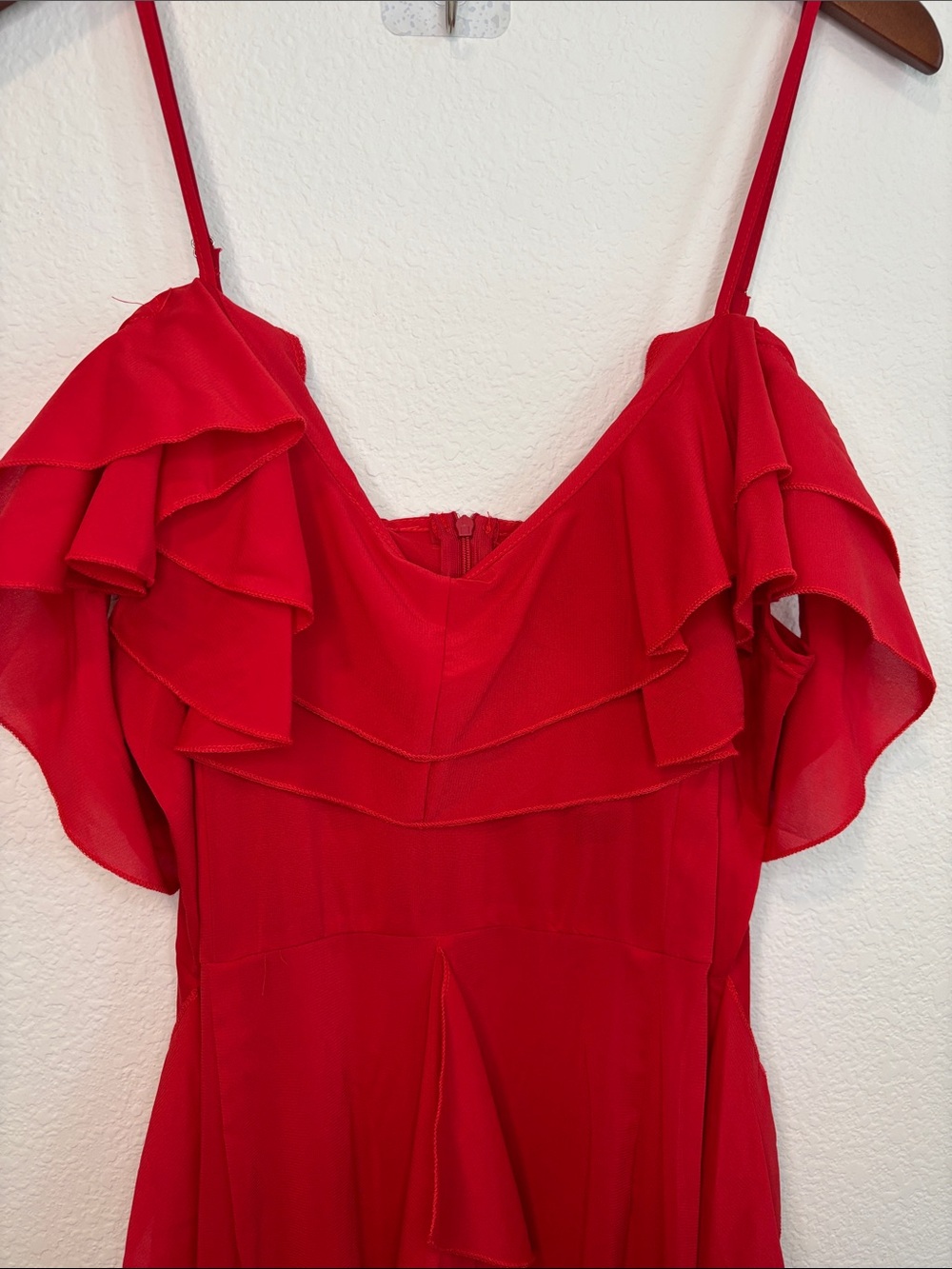 NWT PrettyLittleThing Red Ruffle Dress with Spaghetti Straps Maxi Dress 12 - Picture 7 of 12